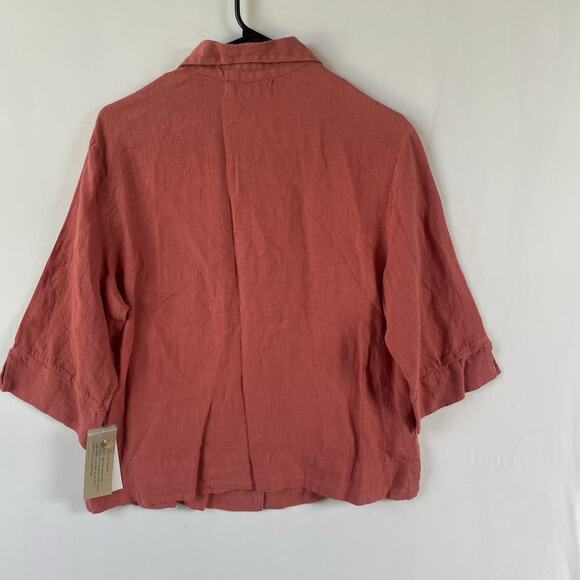 NWT Willow‎ 100% Linen Button Shirt Coral Red Boxy Fit Minimalist Top Size M - Picture 2 of 9